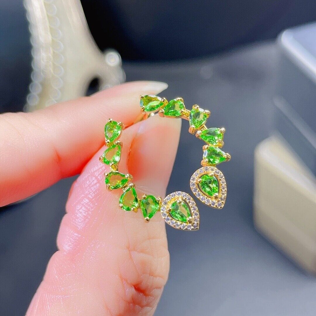 Tsavorite Gemstone Half Circle Earrings, Natural Tsavorite Women's Earrings