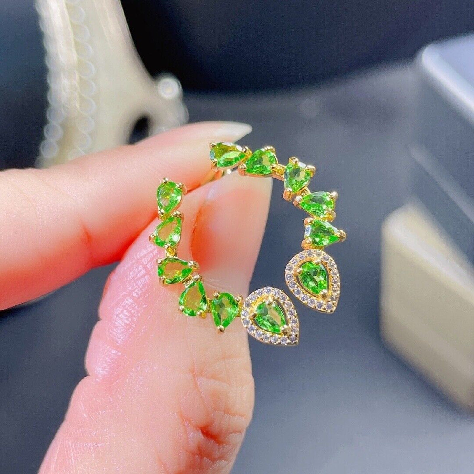 Tsavorite Gemstone Half Circle Earrings, Natural Tsavorite Women's Earrings