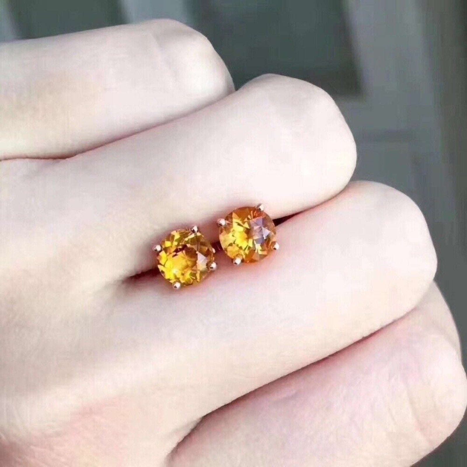 Natural Citrine Stud Earrings 5x5mm Round Cut