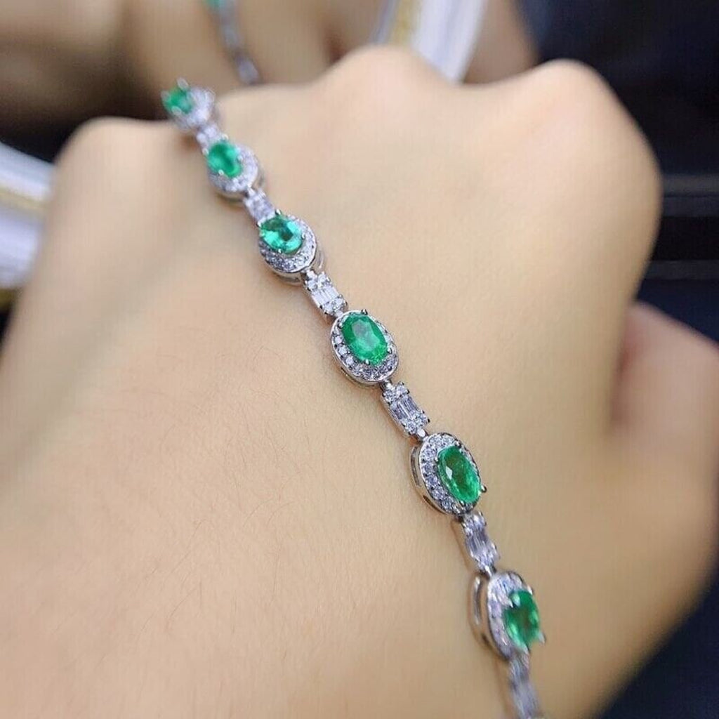 Natural Mined Colombian Emerald Tennis Bracelet, 10pc 3x5mm Emerald Bracelet