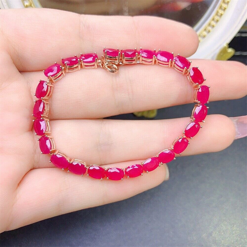 12 Carat Bright Opaque Pink Burma Ruby Bracelet, 925 Sterling Silver Ruby