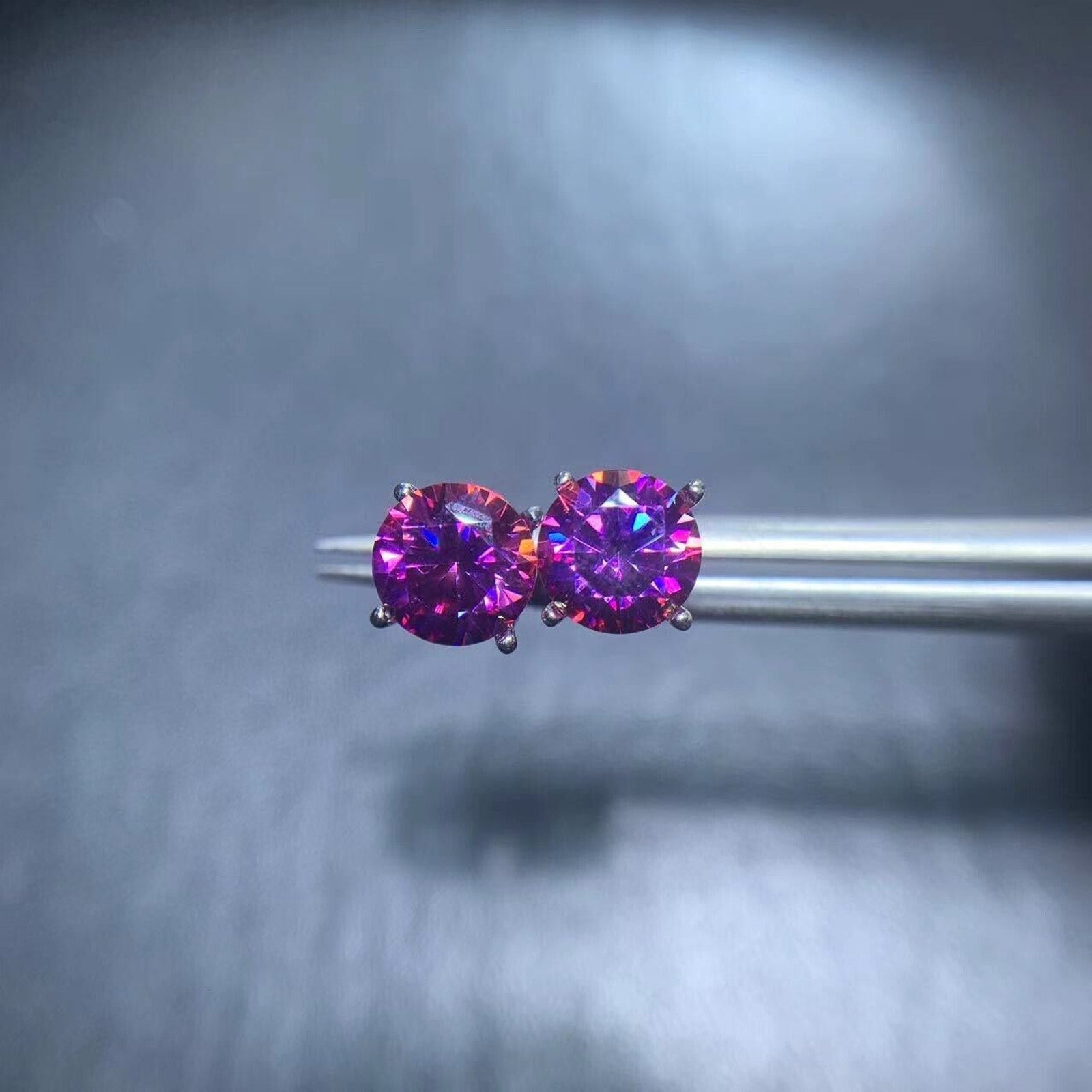 1 Carat Purple Moissanite Earrings, Purple Moissanite Stud Earrings 925 Sterling