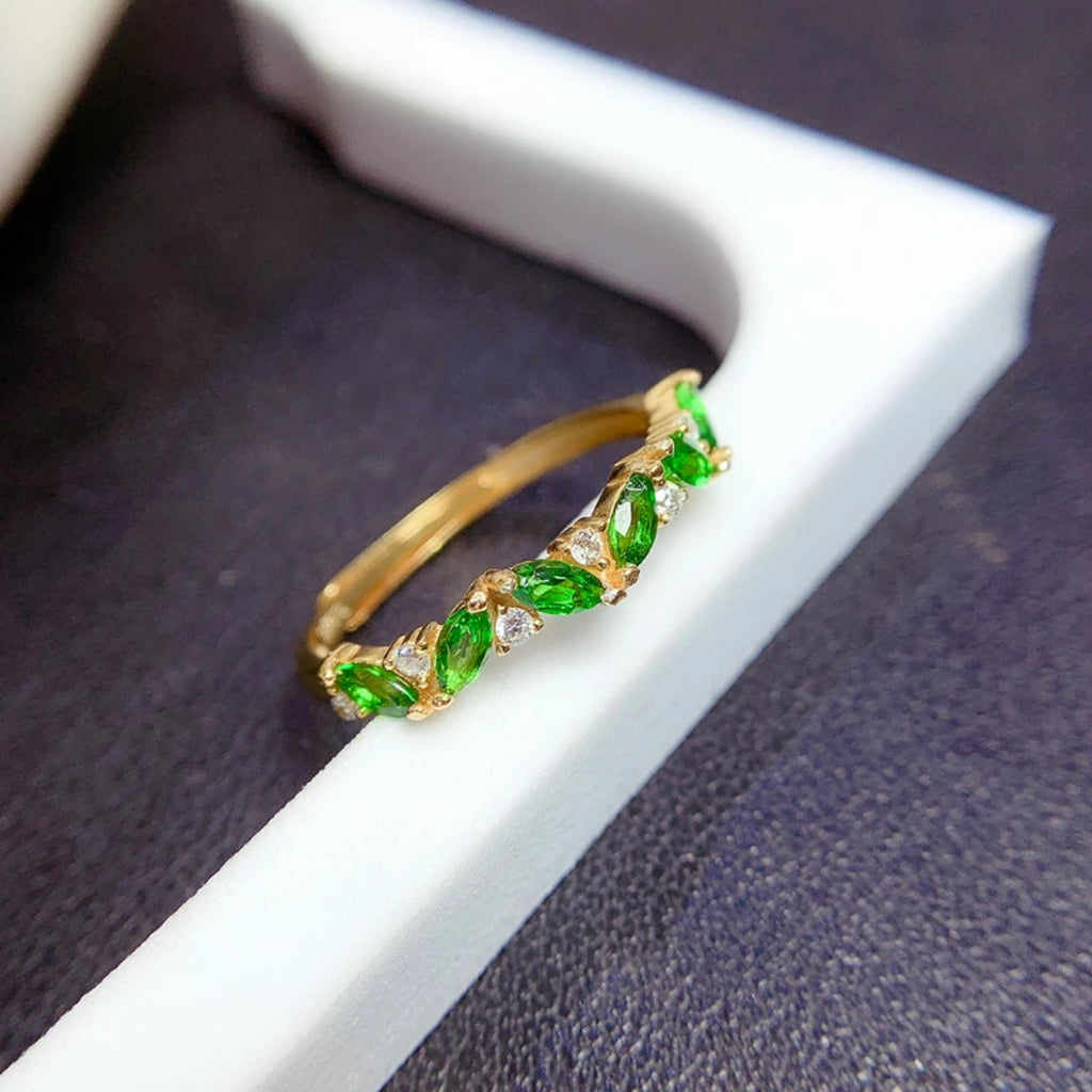 Marquise Cut Natural Chrome Diopside Band Ring 2x4mm