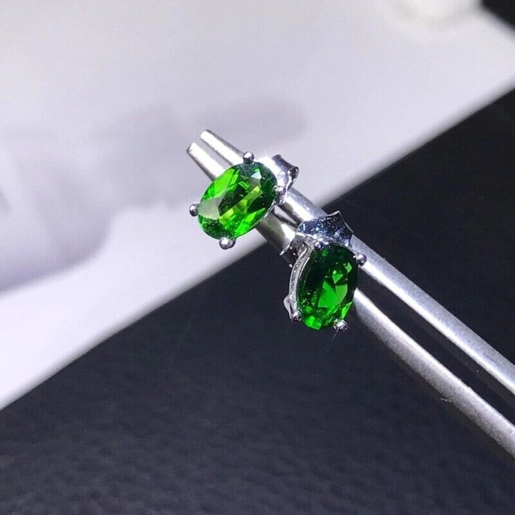 Diopside Stud Earrings, Diopside, Natural Green Chrome Diopside Earrings