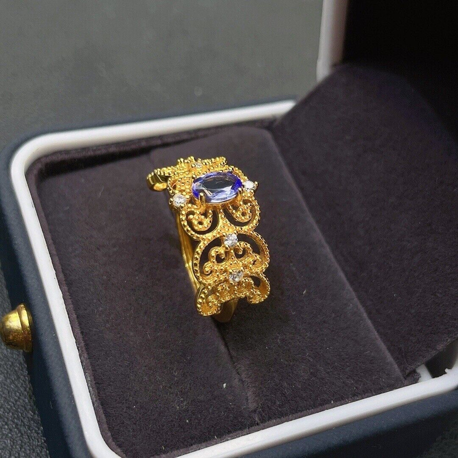 Purple Tanzanite Princess Ring, Women's Sterling Silver Tanzanite Ring 4x6mm