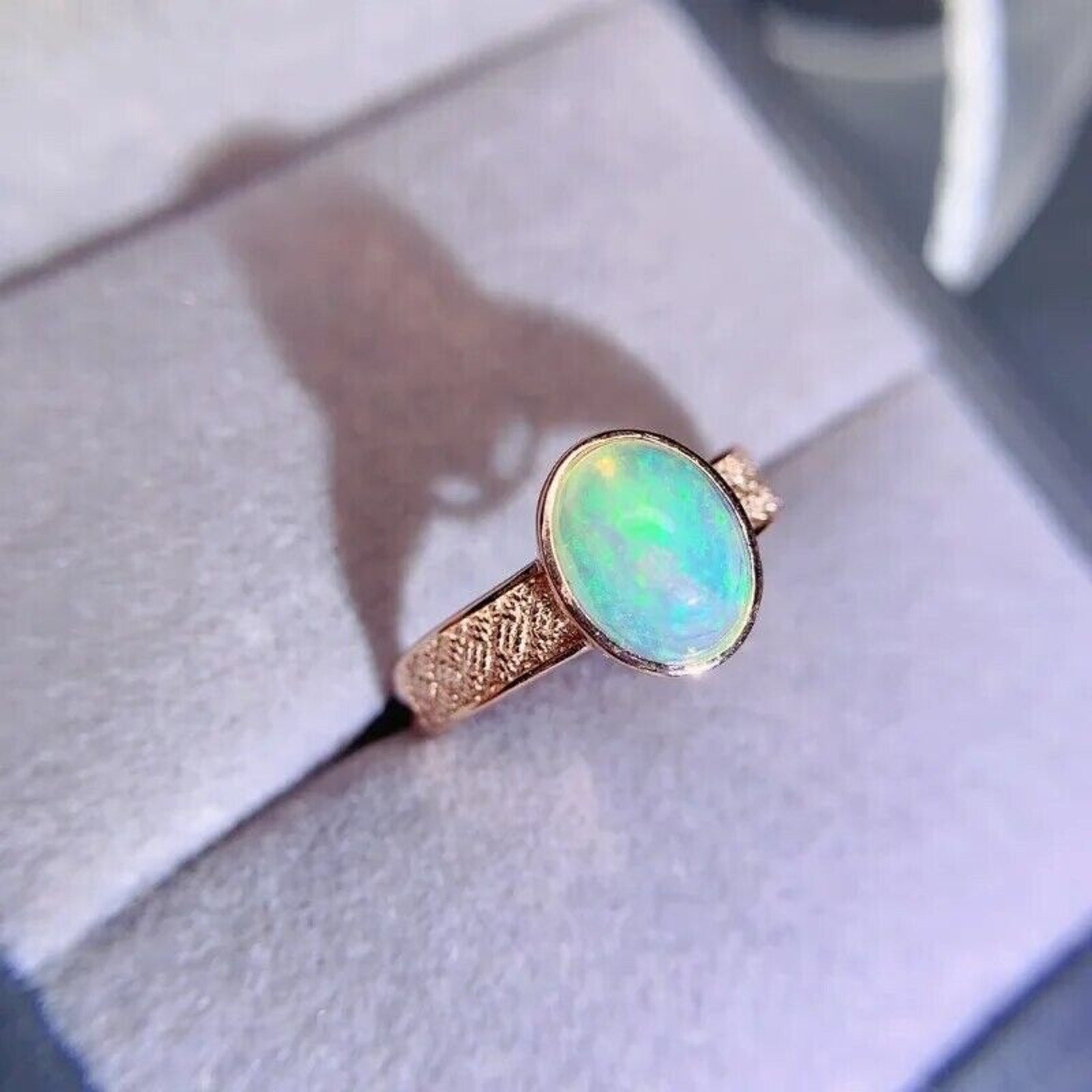 White Fire Opal, White Opal Ring, Gemstone Jewelry Ring, Womens Fire Opal 7x9mm