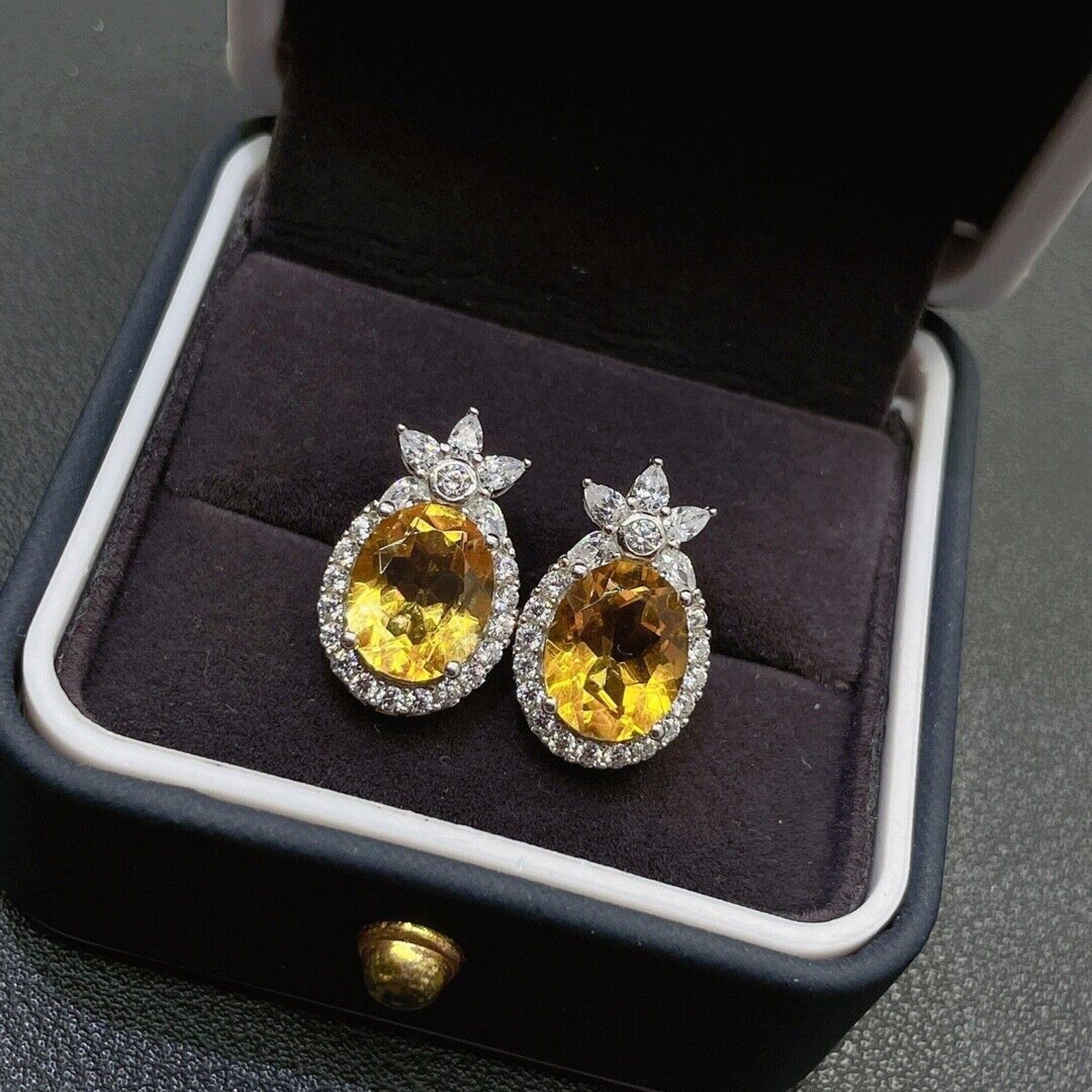 Large 8x10mm Natural Citrine Gemstone Earrings, Genuine Citrine Stud Earrings