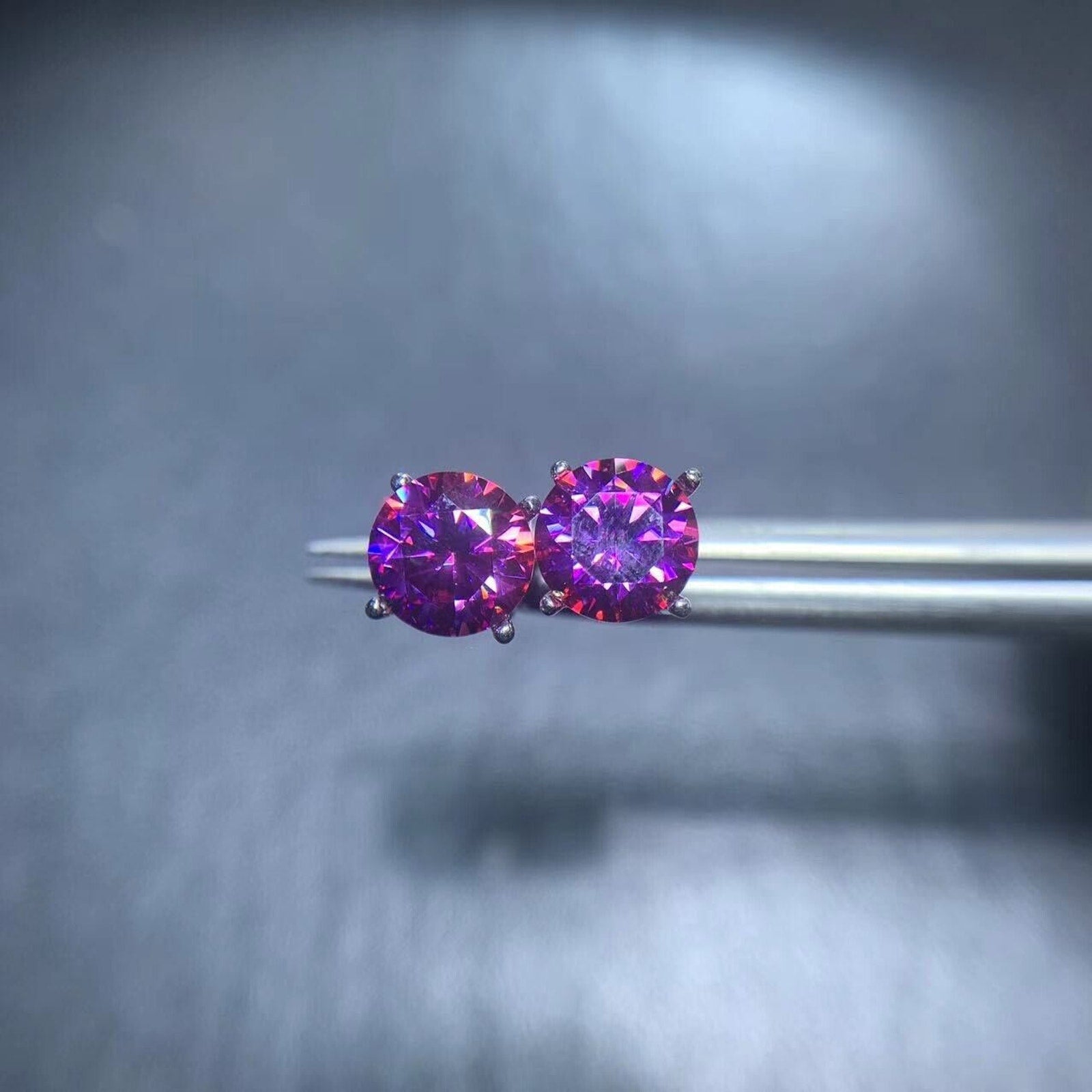 1 Carat Purple Moissanite Earrings, Purple Moissanite Stud Earrings 925 Sterling
