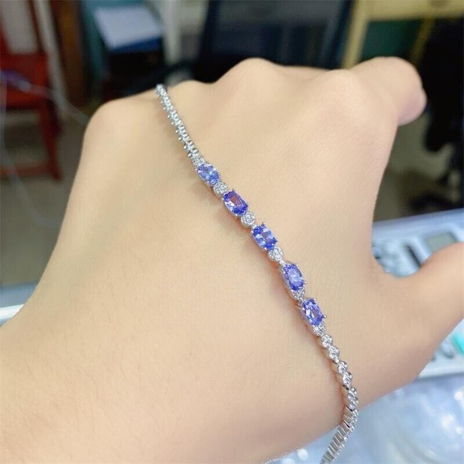Tanzanite Star Pattern Tennis Bracelet, Natural Tanzanite Gemstone Bracelet