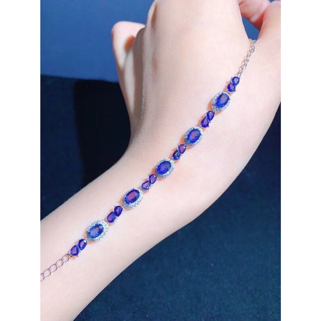 Bright Blue Sapphire Tennis Bracelet in 925 Sterling Silver – Custom Made
