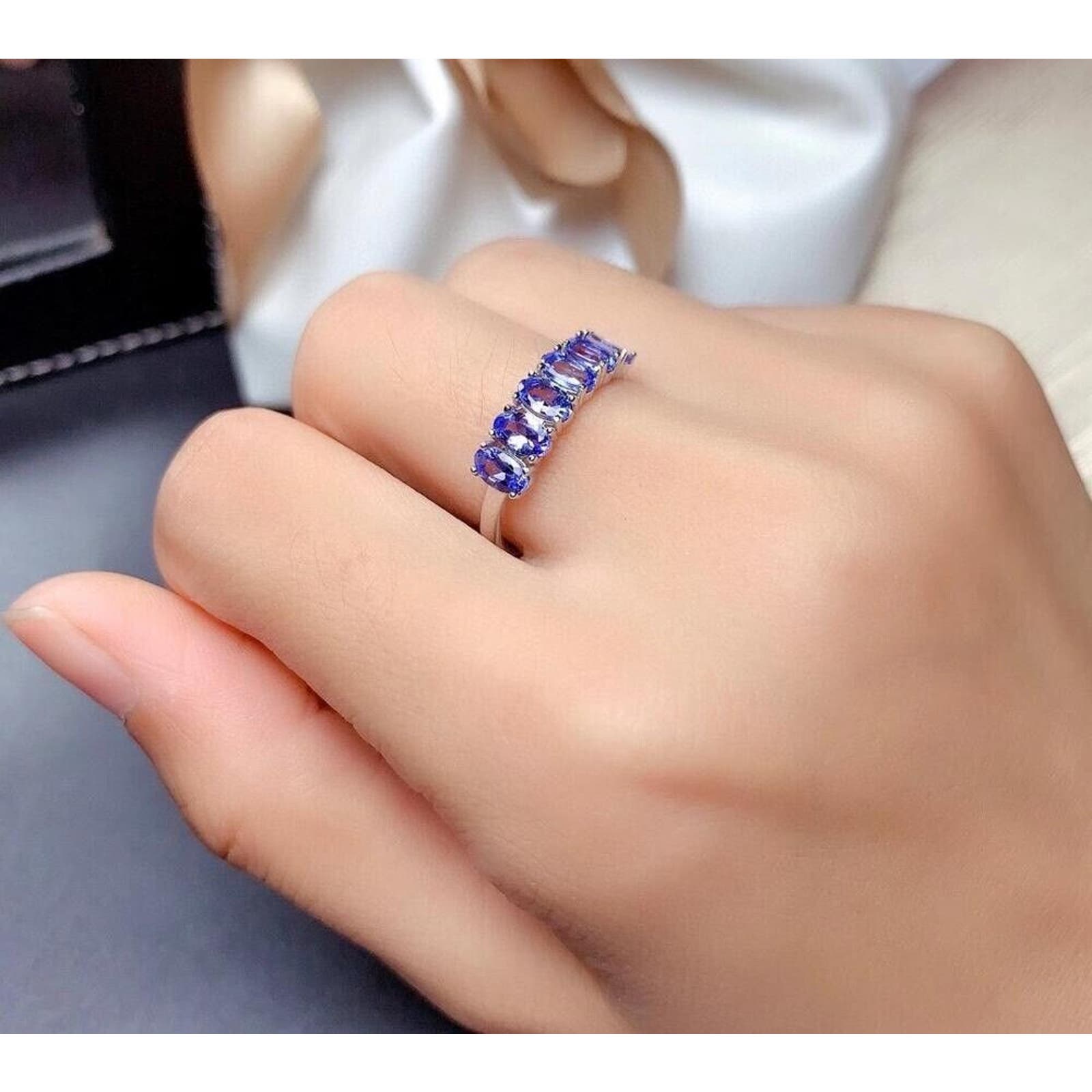 Purple Tanzanite Band Ring VVS1 3x5mm Sterling Silver