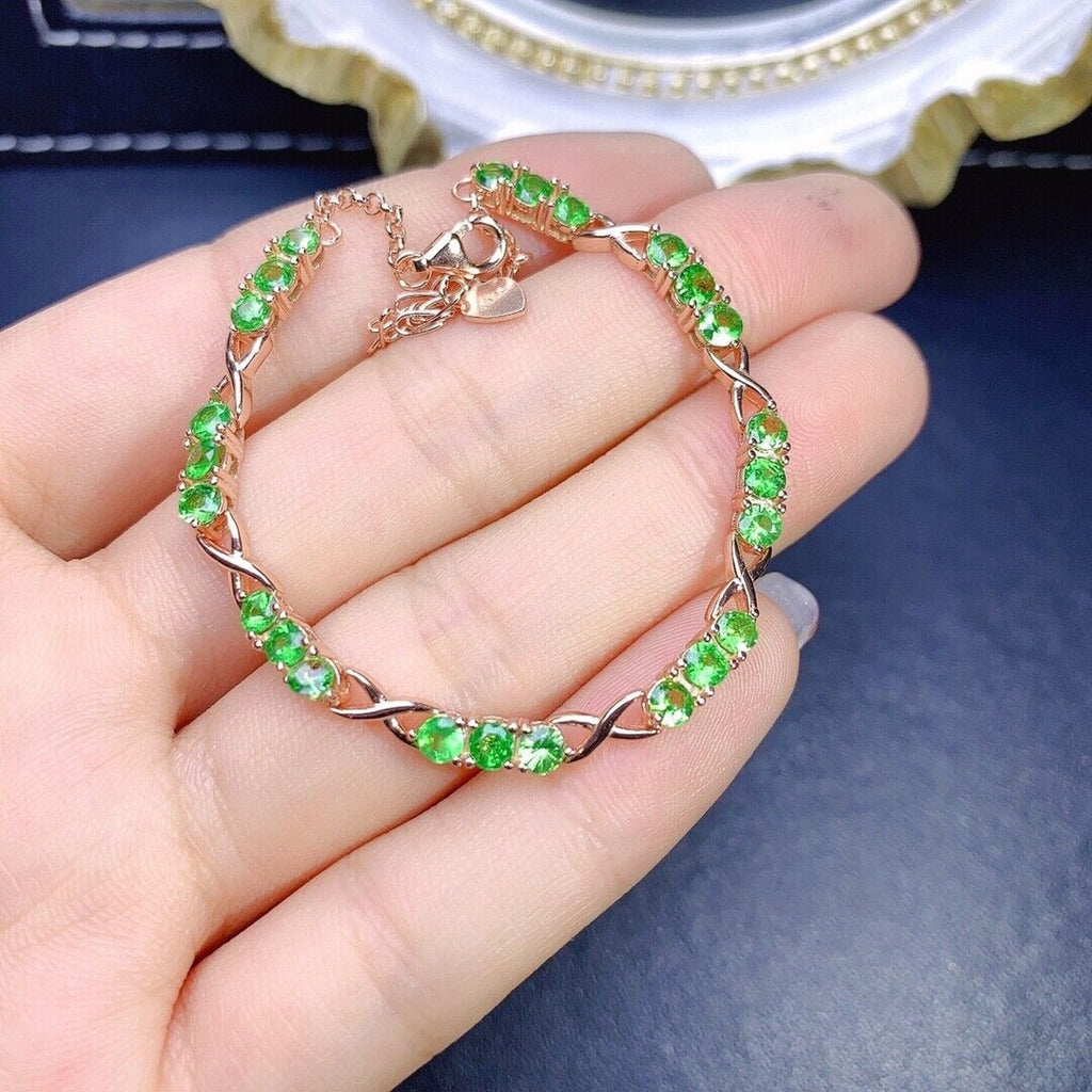Natural Bright Green Tsavorite Bracelet, Tsavorite Gemstone Bracelet Platinum