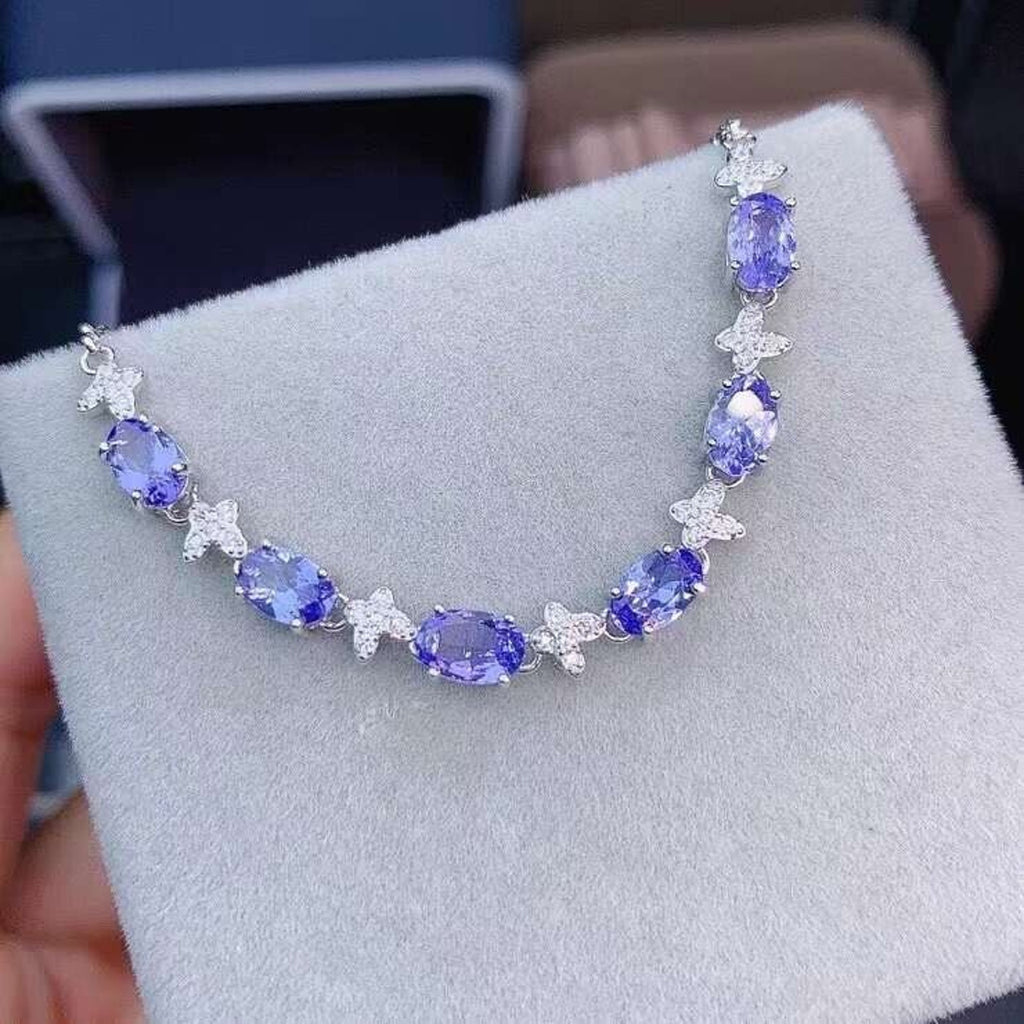 Tanzanite Star Pattern Tennis Bracelet, Natural Tanzanite Gemstone Bracelet