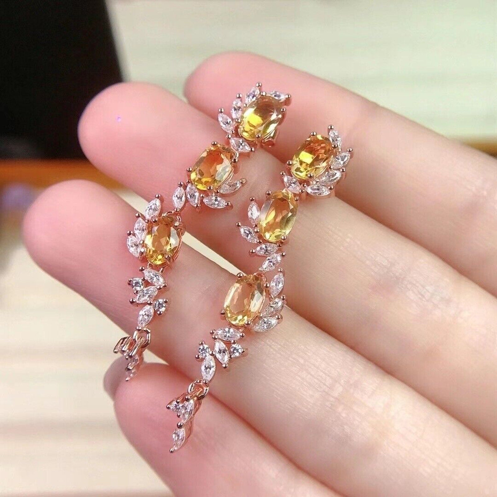 Natural Citrine Gemstone Dangle Earrings, Citrine Stud Earrings