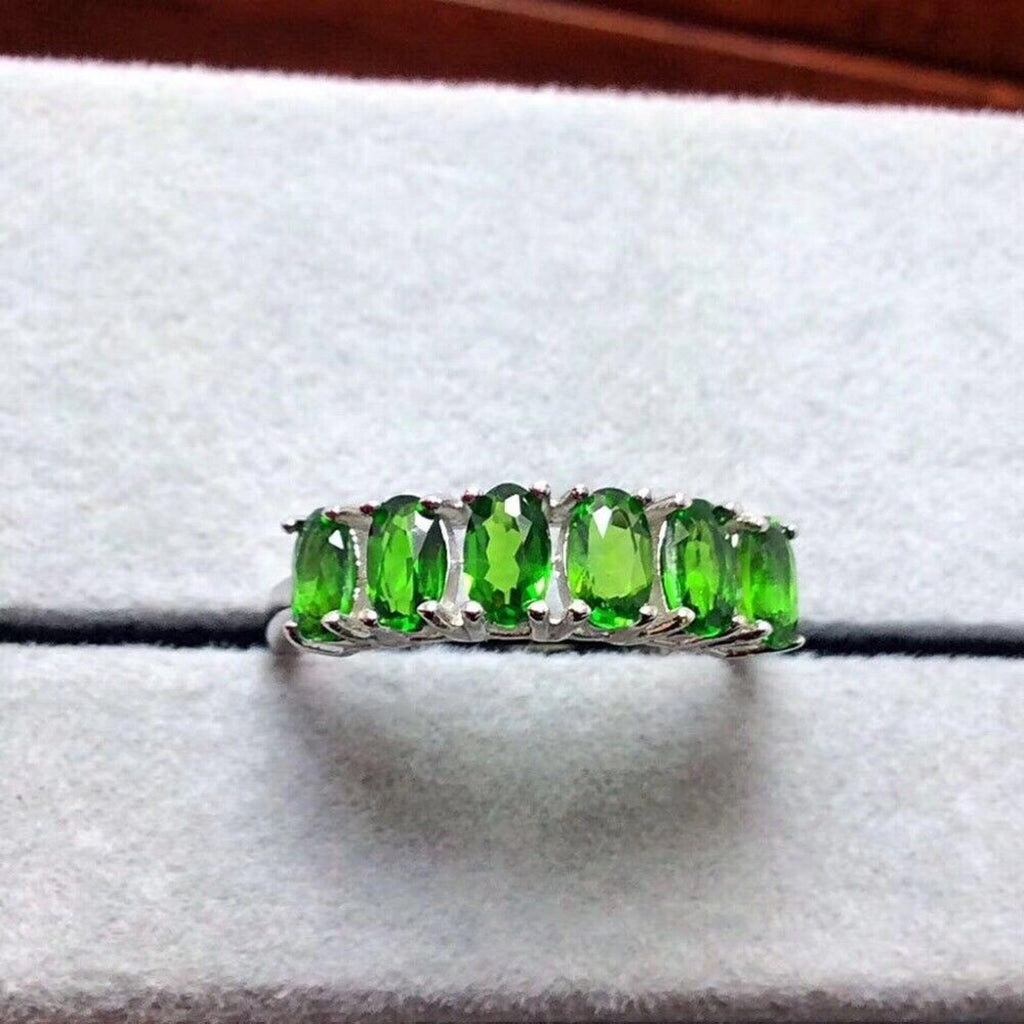 Chrome Diopside Band Ring 3x5mm Natural Chrome Diopside Ring Sterling Silver