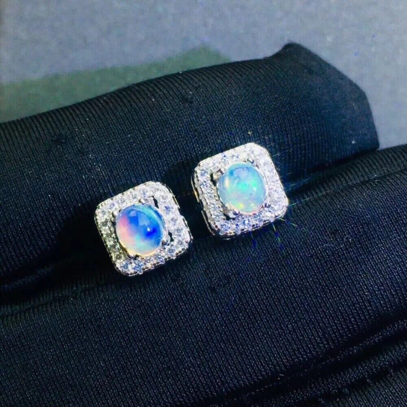 Stud Earrings Opal, Opal Gemstone Silver, Natural Opal Earrings 925 Sterling