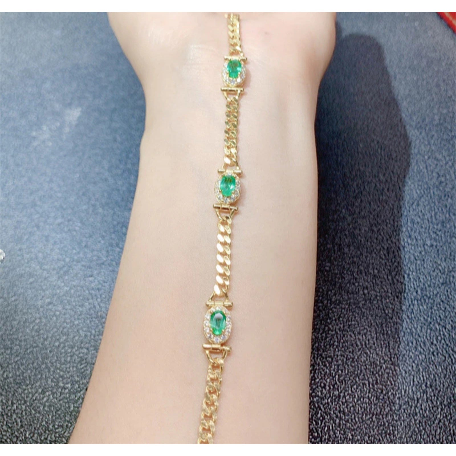 Natural Emerald Cuban Chain Bracelet VVS Grade 4x6mm