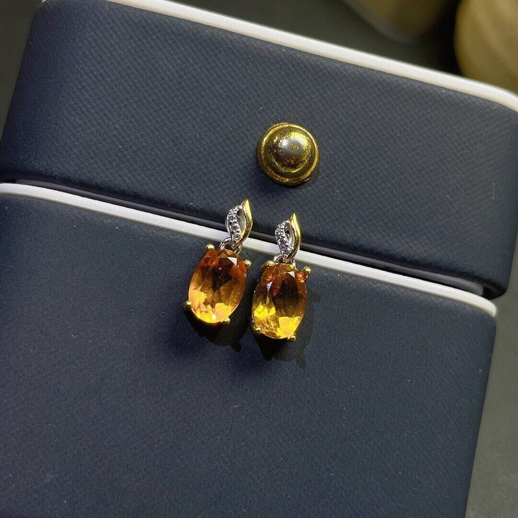 5x7mm Natural Citrine Earrings, Genuine Citrine Gemstone Earrings 925 Sterling