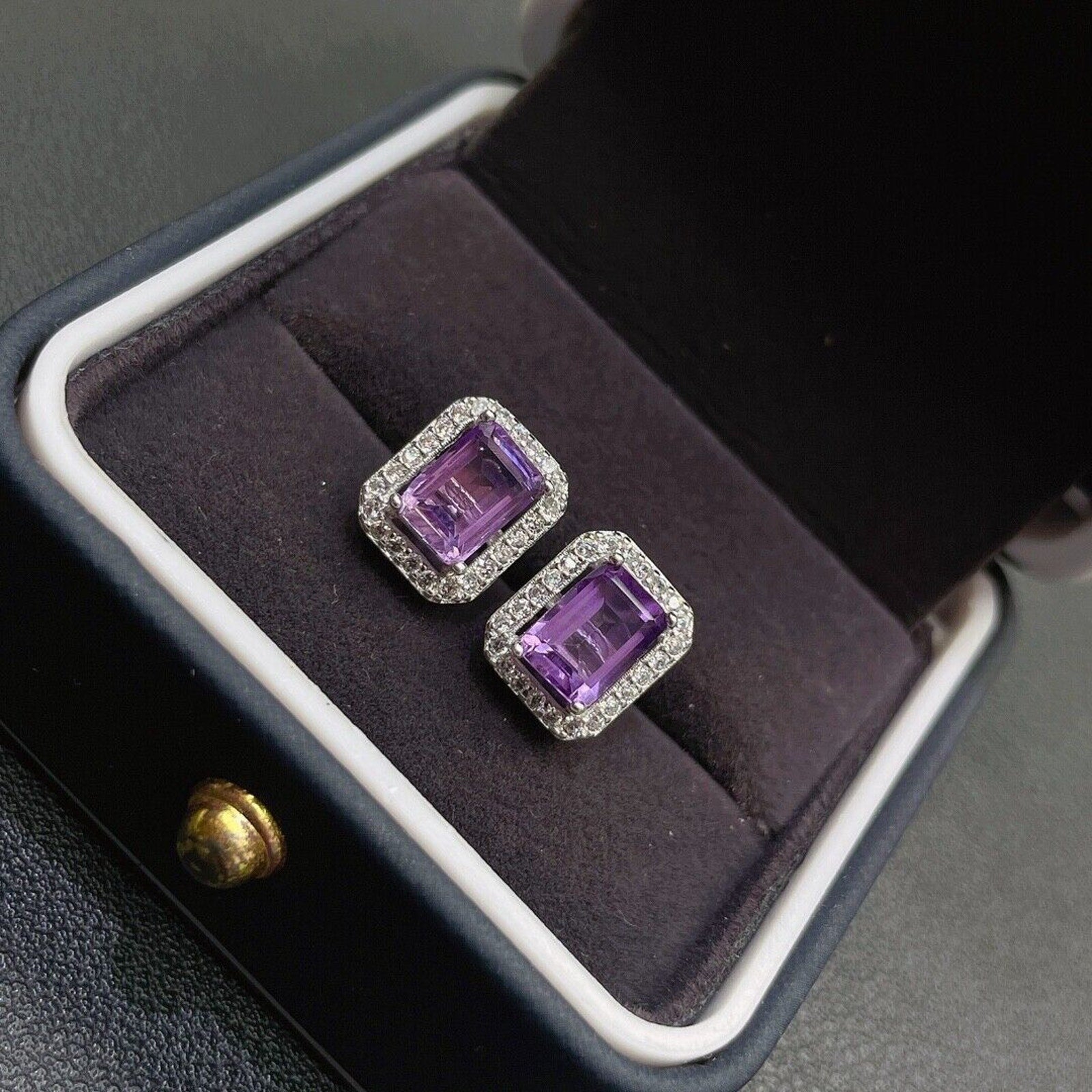 Amethyst Stud Earrings 5x7mm Emerald Cut Amethyst Earrings