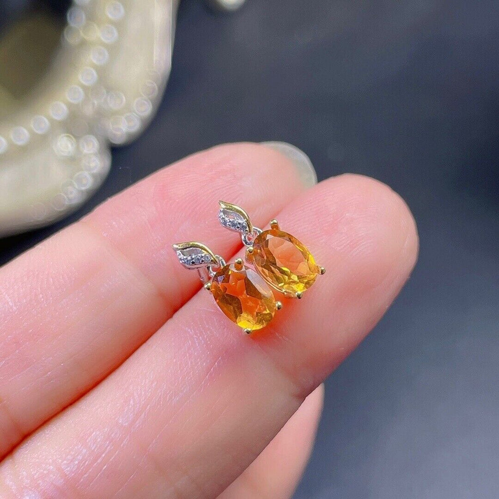 5x7mm Natural Citrine Earrings, Genuine Citrine Gemstone Earrings 925 Sterling