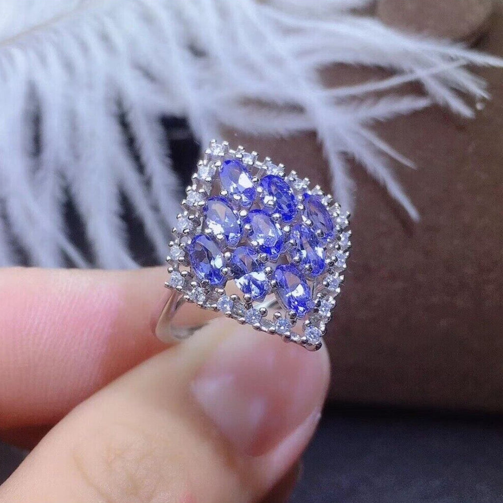Large Tanzanite Statement Ring – 925 Sterling Silver | Sizes 4–12.5