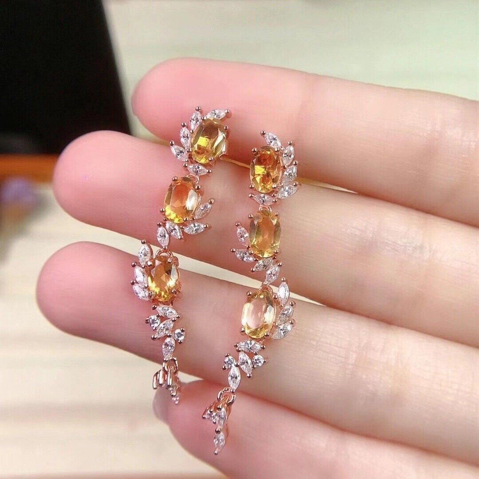 Natural Citrine Gemstone Dangle Earrings, Citrine Stud Earrings