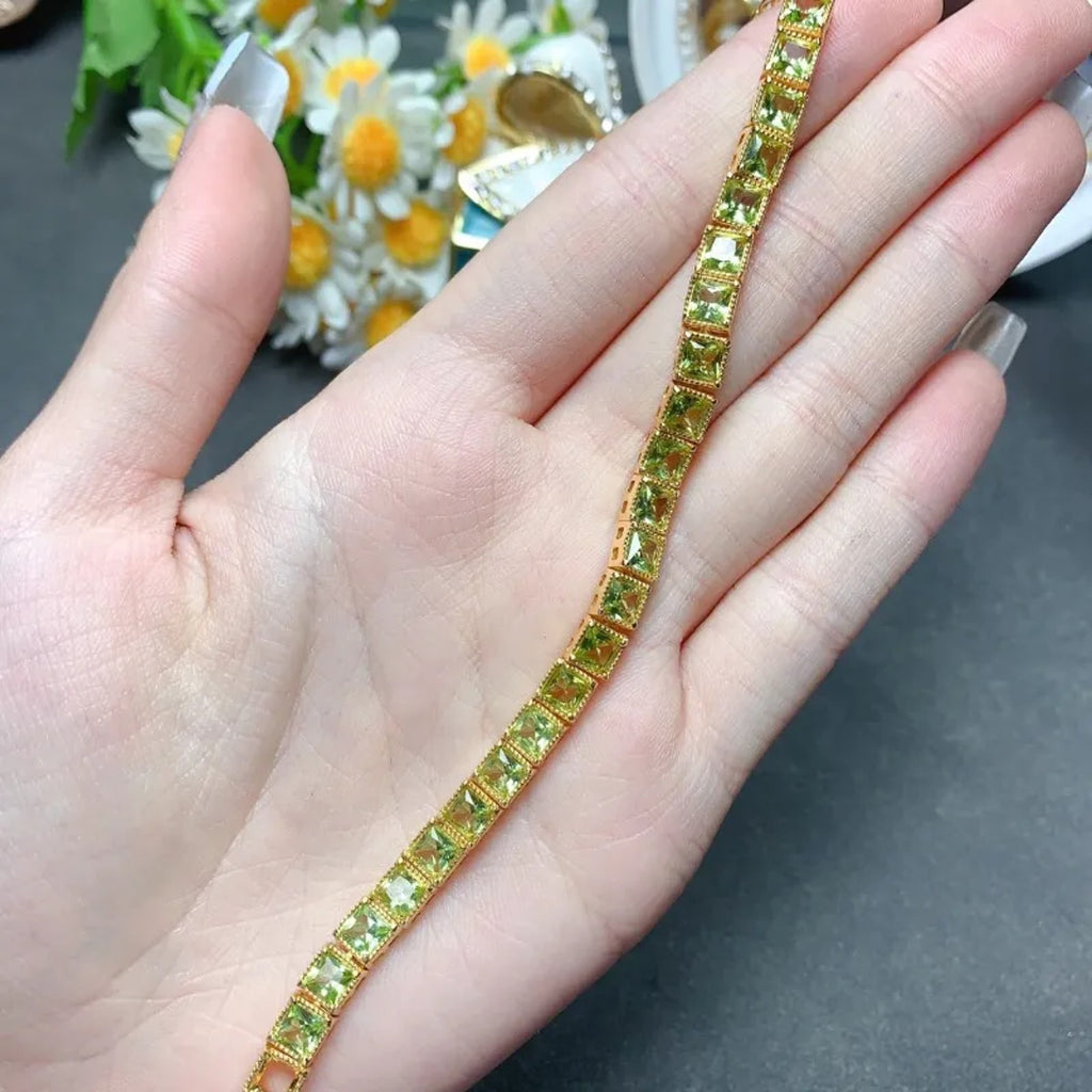 August Birthstone Peridot Bracelet, Square Cut Peridot Tennis Bracelet
