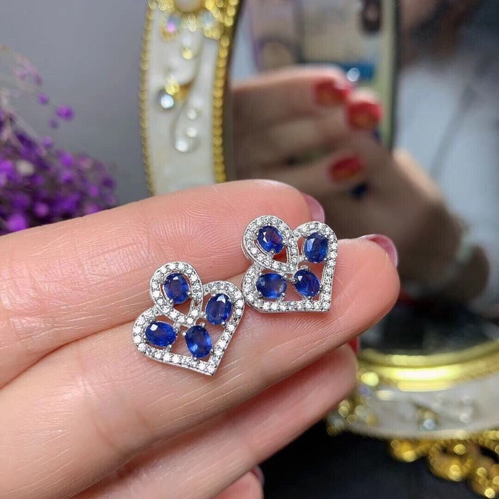 Sapphire Earrings, Natural Sapphire Stud Earrings, Sapphire Stud Earrings, Sterling Silver Sapphire Earrings, Sapphire, Natural Sapphire Earrings, 925 Sterling Silver, Blue Sapphire Earrings, Natural Blue Sapphire Earrings, Natural Blue Sapphire, Blue Sapphire, Bright Blue Sapphire, 925 Sterling Silver, Sapphire Earrings, Dainty, Dainty Stud Earrings, Dainty Sapphire Earrings, Women’s Sapphire Earrings, Anniversary Gift Sapphire, Sapphire September Birthstone, September Birthstone Sapphire