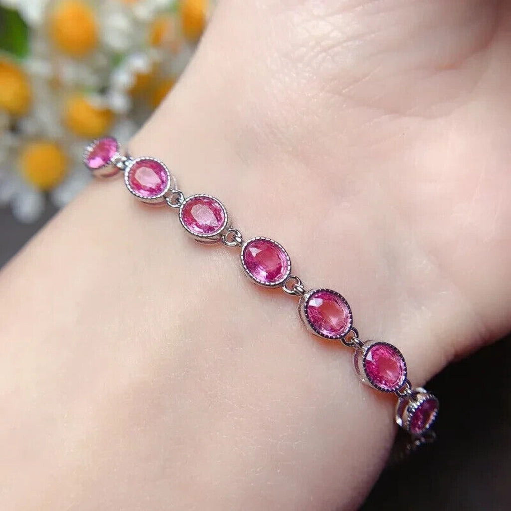 Pink Sapphire Tennis Bracelet, Natural Pink Sapphire Bracelet 4x5mm Sapphire