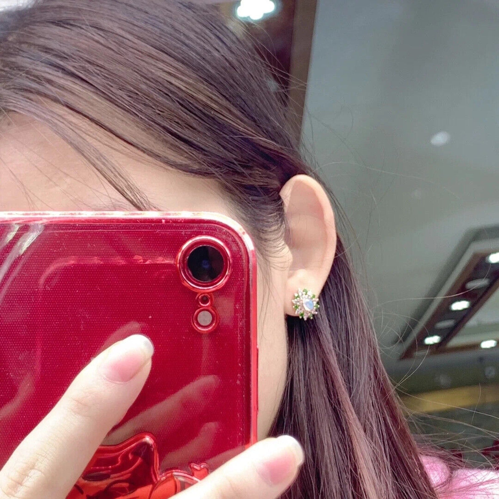 White Opal and Chrome Diopside Stud Earrings, Fire Opal and Diopside Earrings