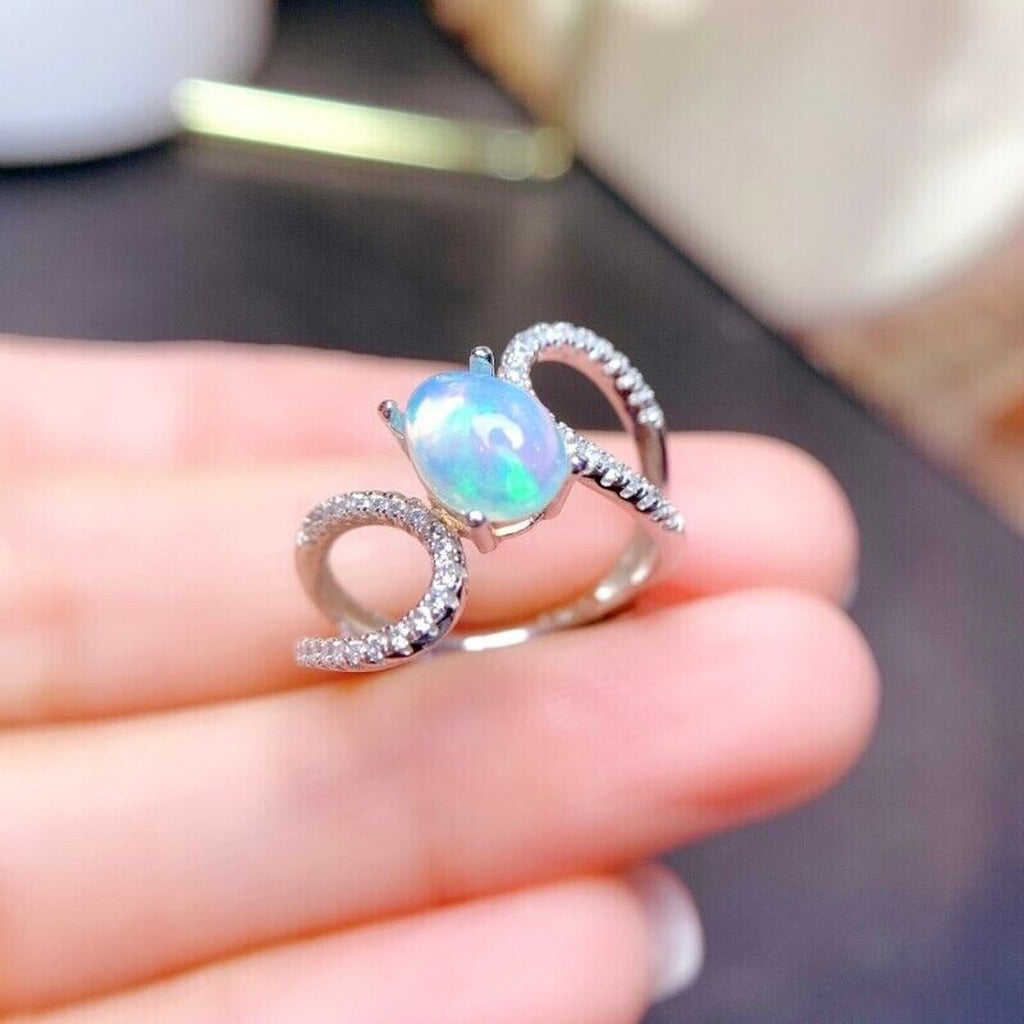 Australian Opal Statement Ring 6x8mm 925 Sterling Sterling Silver
