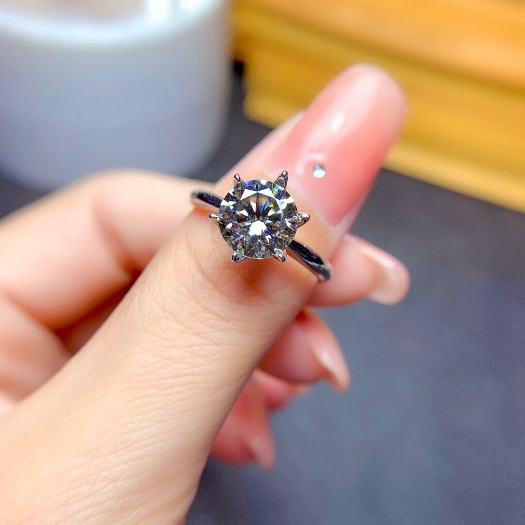 VVS1 Silver Moissanite Solitaire Ring 2 CT