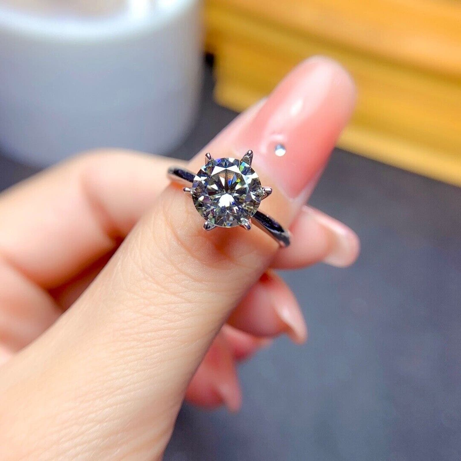 VVS1 Silver Moissanite Solitaire Ring 2 CT