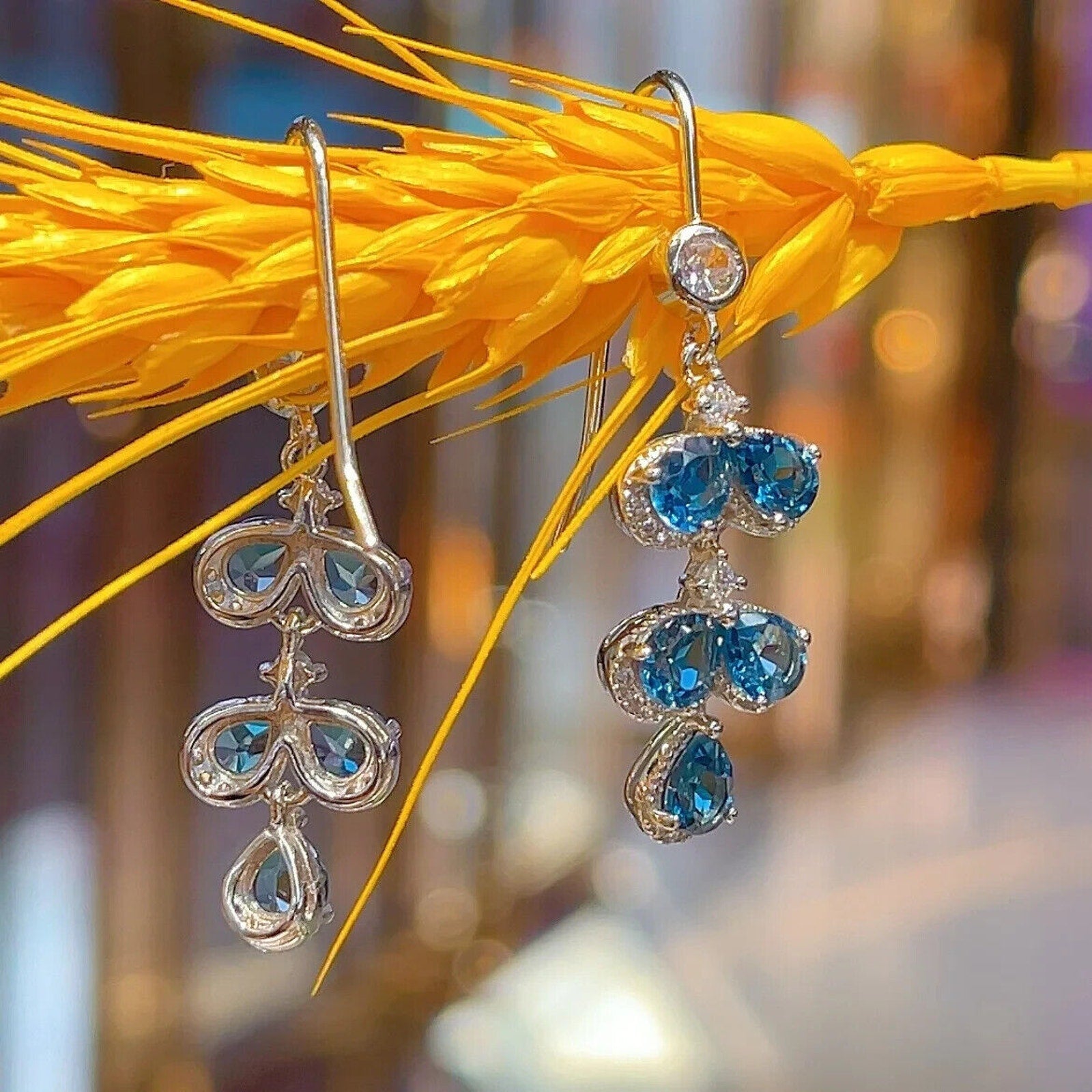 London Blue Topaz Dangle Earrings Platinum Plated, Women's London Blue Topaz Jewelry, London Blue Topaz Earrings, Women's London Blue Topaz Earrings, London Blue Topaz Jewelry, Natural London Blue Topaz Gemstone Jewelry, Women's London Blue Topaz Earrings, London Blue Topaz, London Blue Topaz Earrings, London Blue Topaz Earrings, Women's London Blue Topaz Jewelry, Sterling Silver London Blue Topaz Jewelry, December Birthstone London Blue Topaz