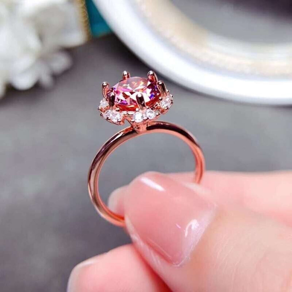 VVS1 2 Carat Red Moissanite Flower Ring Round Brilliant Cut