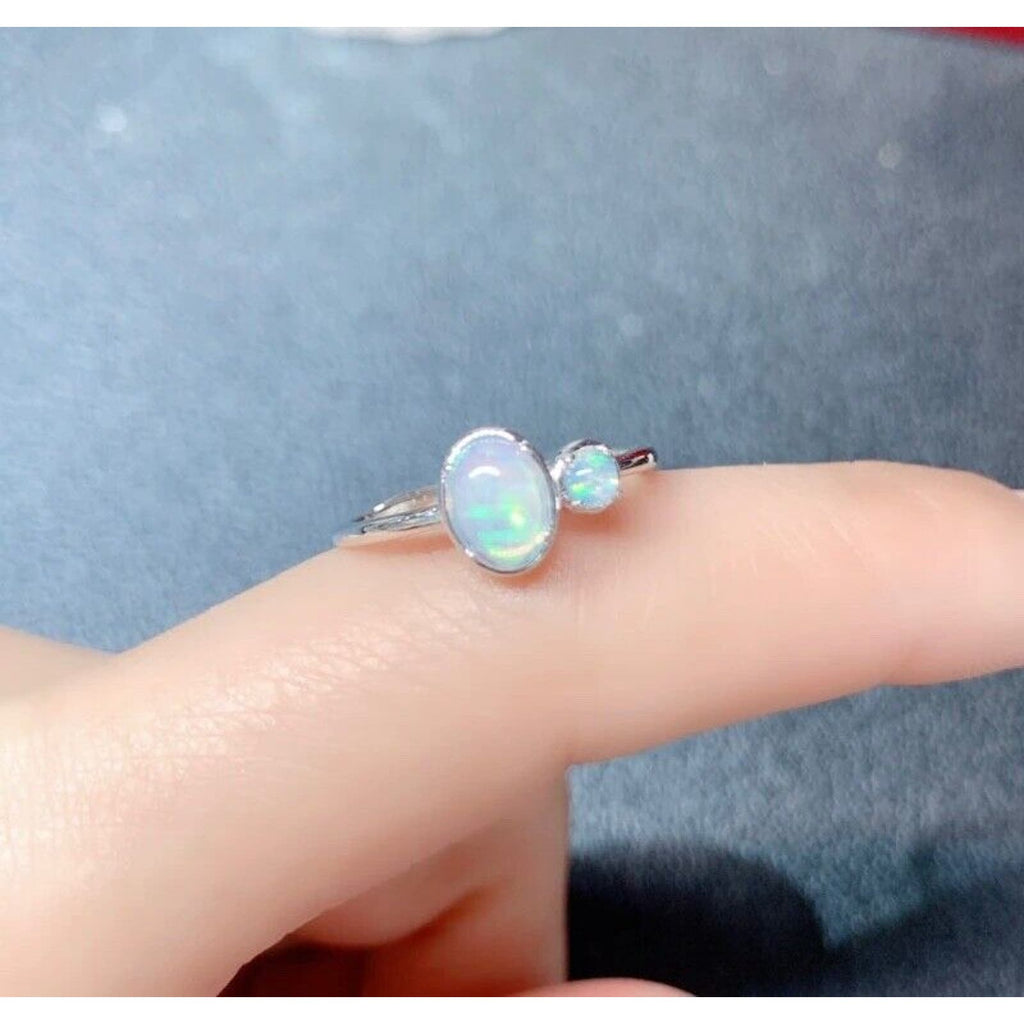 Australian Opal Bezel Setting Ring 5x7mm Sterling Silver
