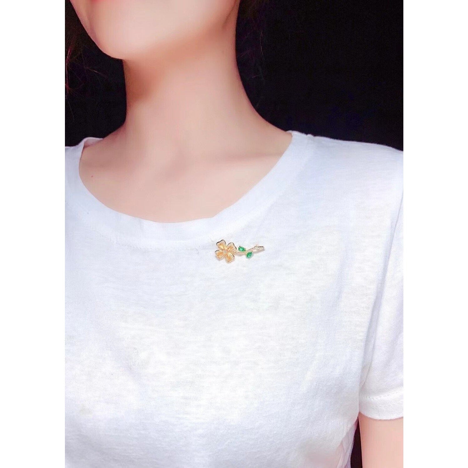 Citrine and Emerald Floral Brooch Pin, Women's Citrine Emerald Floral Pendant