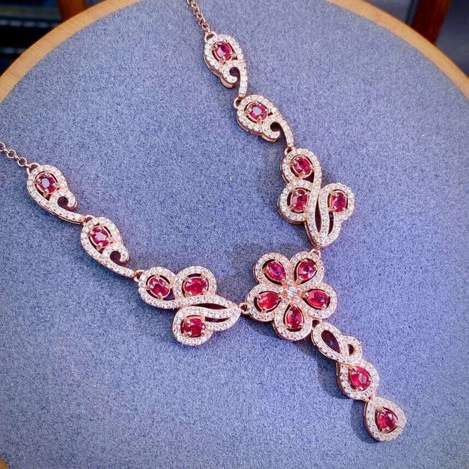 Ruby Necklace, Natural Ruby Statement Necklace 925 Sterling Silver, Genuine Ruby