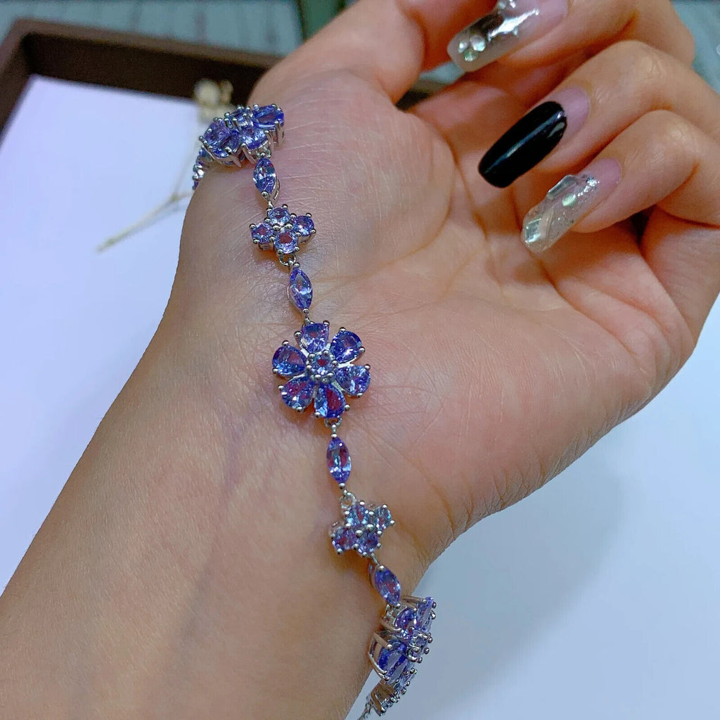 Purple Tanzanite Flower Pattern Tennis Bracelet, Natural Tanzanite Gemstone