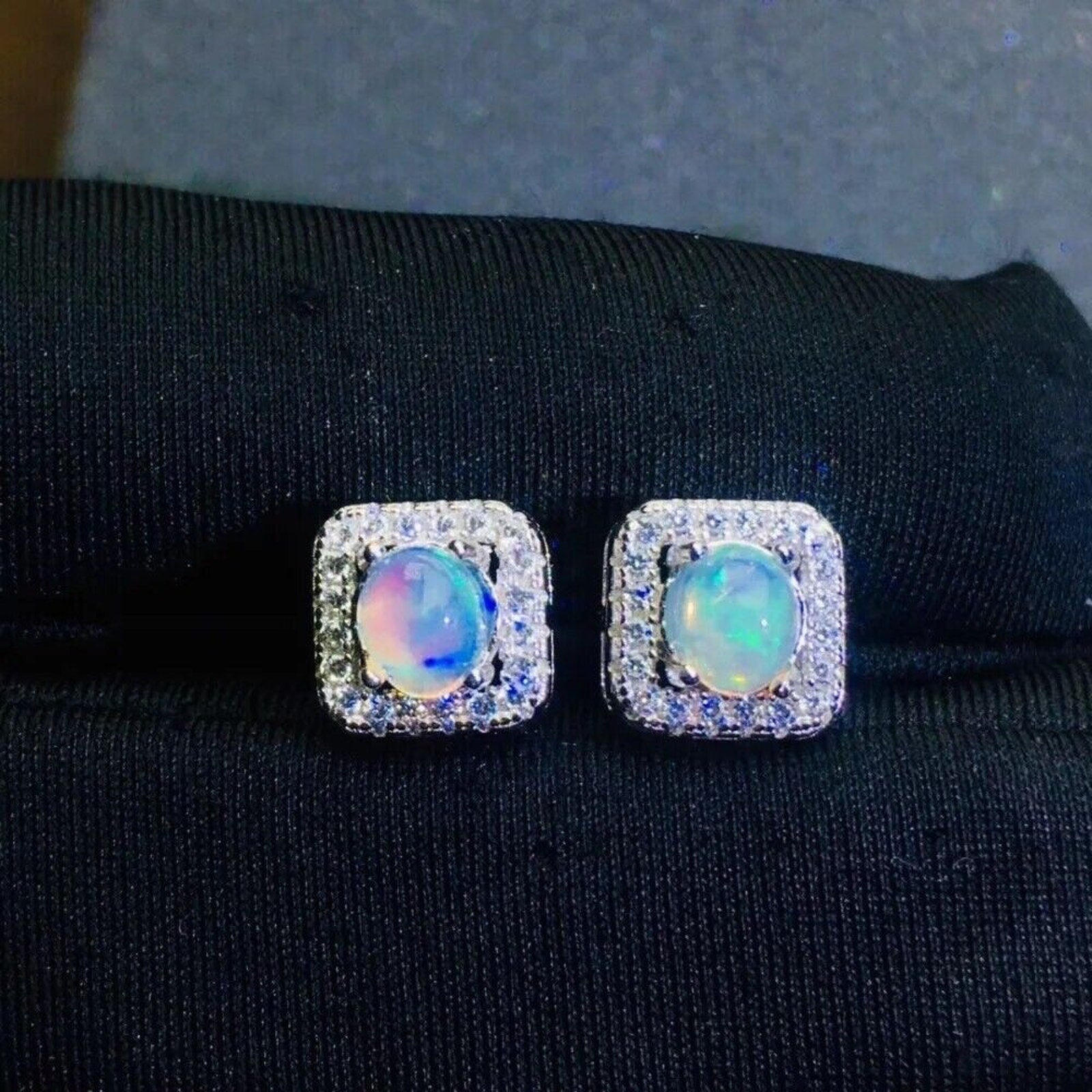 Stud Earrings Opal, Opal Gemstone Silver, Natural Opal Earrings 925 Sterling