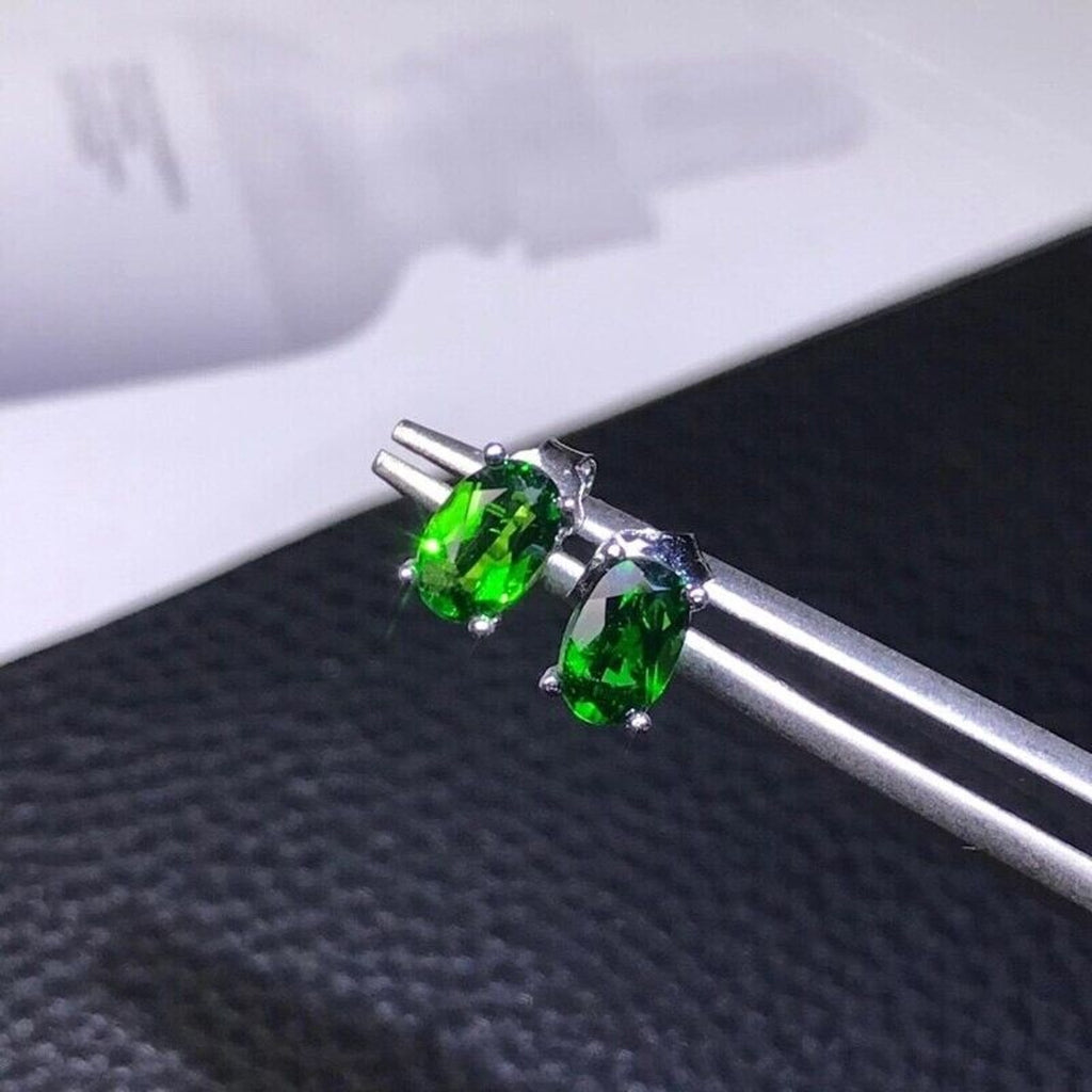 Diopside Stud Earrings, Diopside, Natural Green Chrome Diopside Earrings