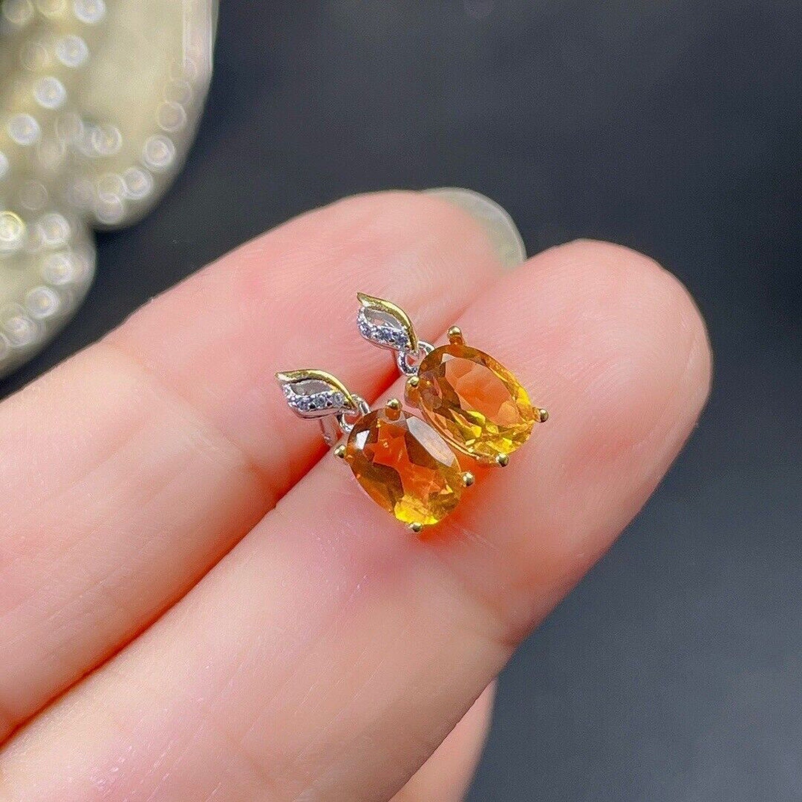 5x7mm Natural Citrine Earrings, Genuine Citrine Gemstone Earrings 925 Sterling