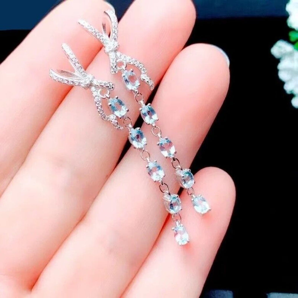 Aquamarine Drop Earrings With Cubic Zirconia, Platinum Plated Aquamarine Earring