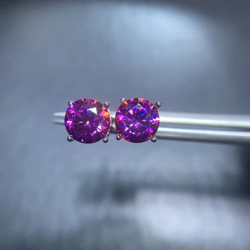 1 Carat Purple Moissanite Earrings, Purple Moissanite Stud Earrings 925 Sterling