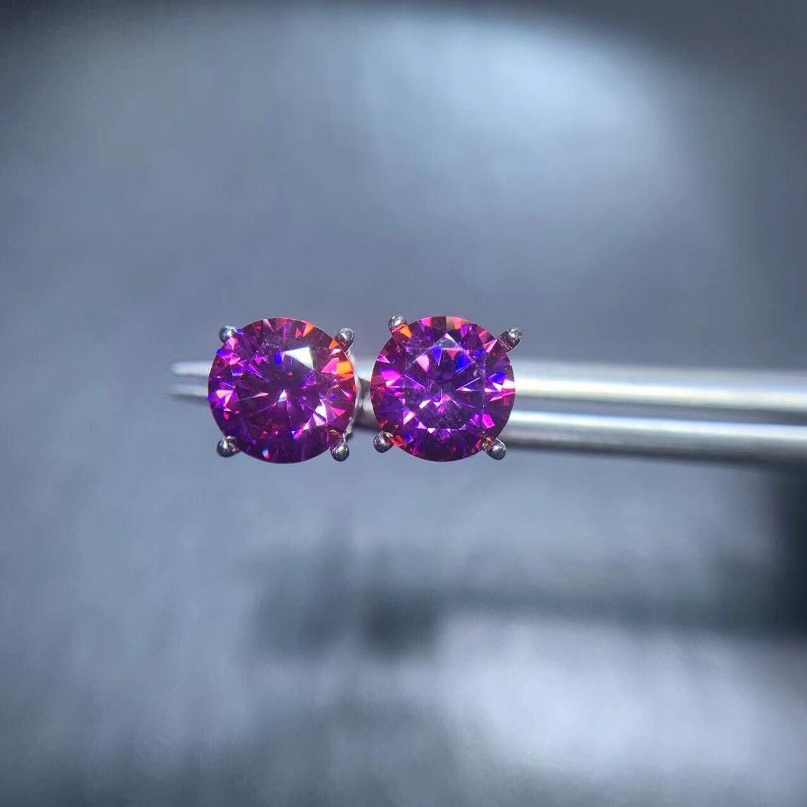 1 Carat Purple Moissanite Earrings, Purple Moissanite Stud Earrings 925 Sterling