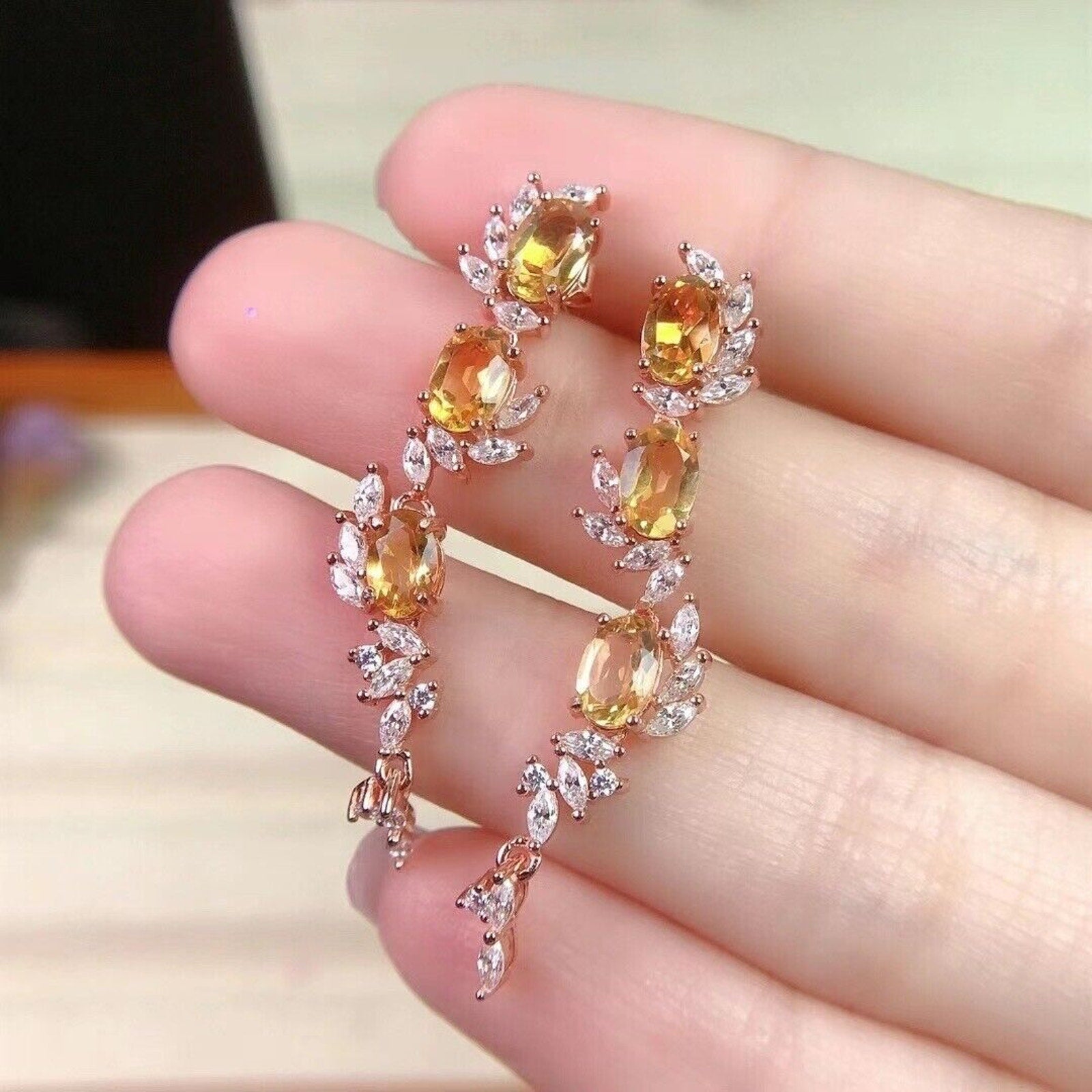 Natural Citrine Gemstone Dangle Earrings, Citrine Stud Earrings