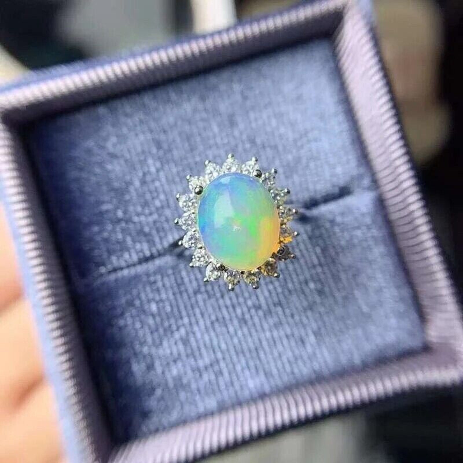 White Fire Opal, White Opal Ring, Gemstone Jewelry Ring, Womens Fire Opal 8x10mm