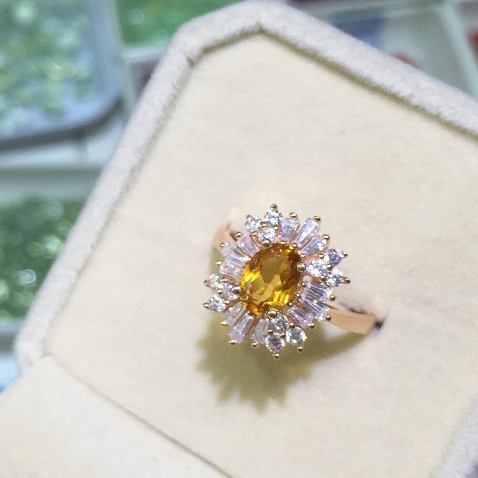 Natural Citrine Ring, Citrine Success Stone Ring 5x7mm