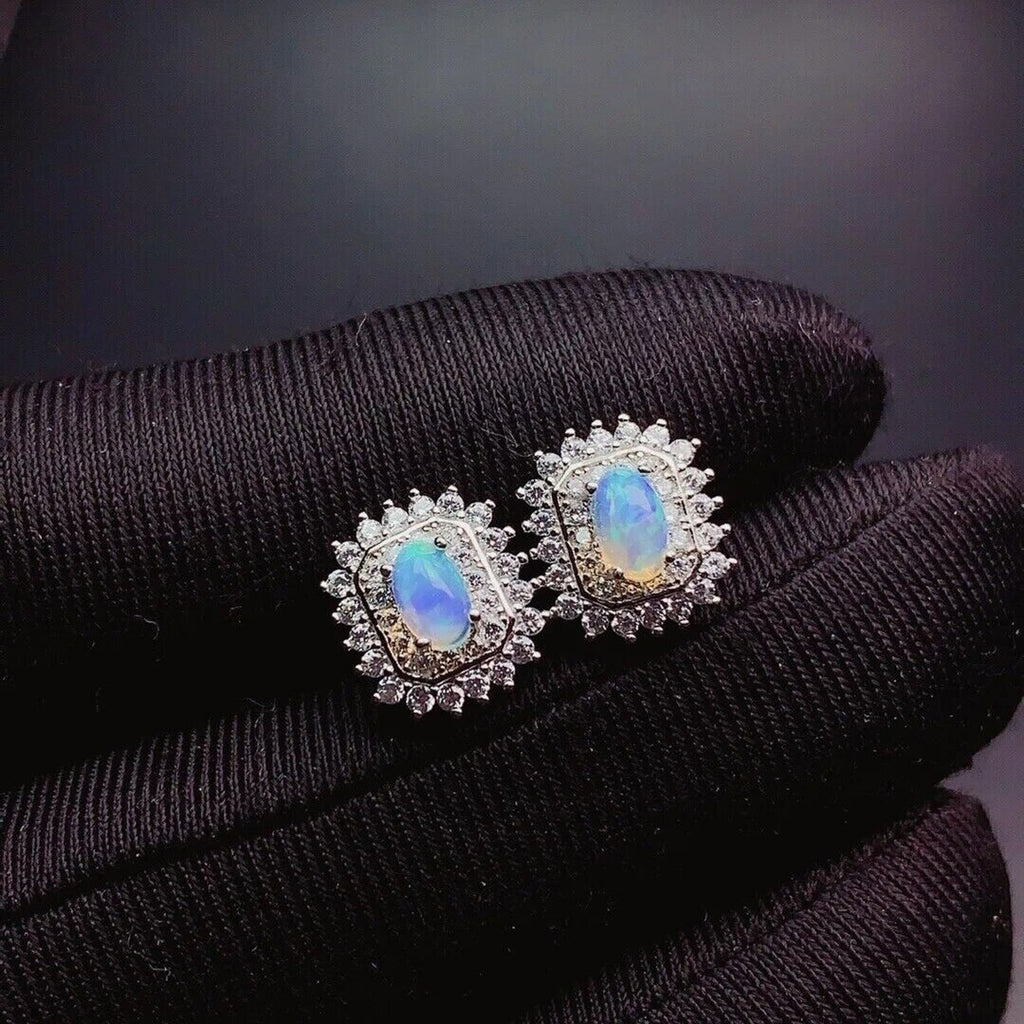 Stud Earrings Opal, Opal Gemstone Silver, Natural Opal Earrings 925 Sterling