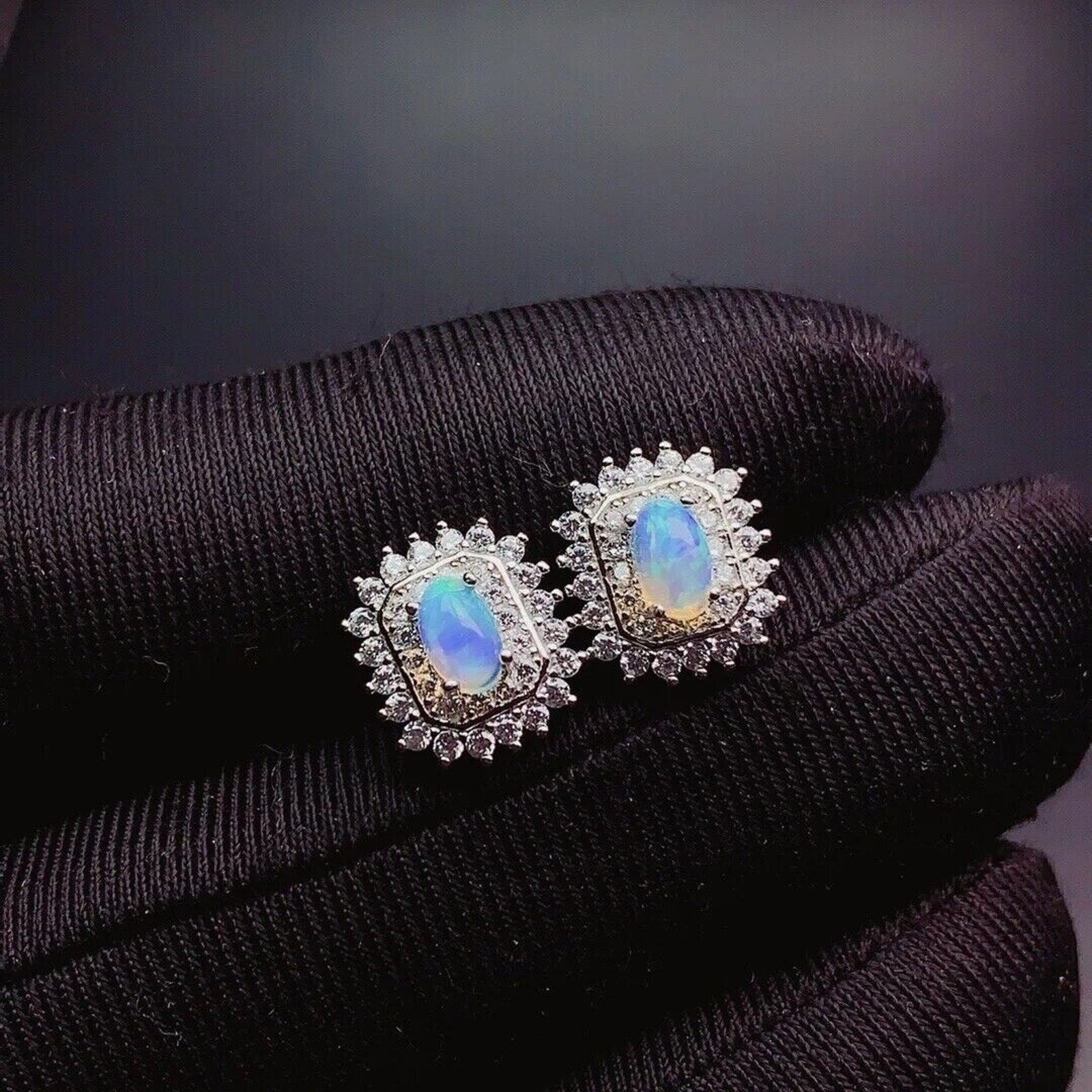Stud Earrings Opal, Opal Gemstone Silver, Natural Opal Earrings 925 Sterling